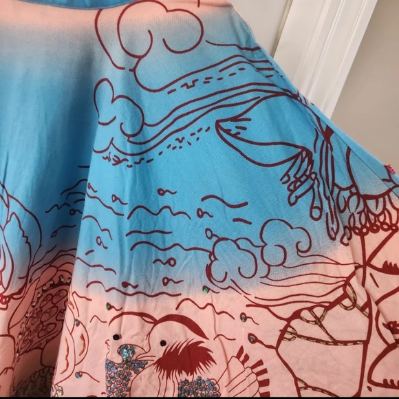 Lapis Circle Skirt Ducks Sky Cloudes Sequins Cotton Womens Size M Art To Wear - Picture 2 of 11